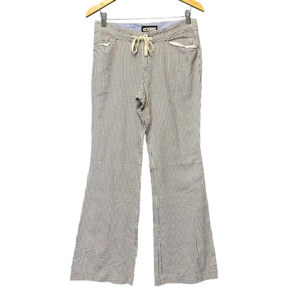 World Seersucker Pants Womens 7/8 Blue White Striped Cotton Trousers RN 36632